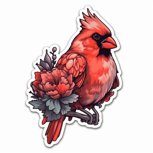 Ohio Northern Cardinal bird Scarlet Carnation flower  Vinyl Decal Sticker for Car, Laptop, Tumbler and more # 009131