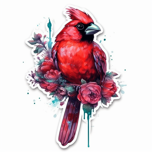 Ohio Northern Cardinal bird Scarlet Carnation flower  Vinyl Decal Sticker for Car, Laptop, Tumbler and more # 009108