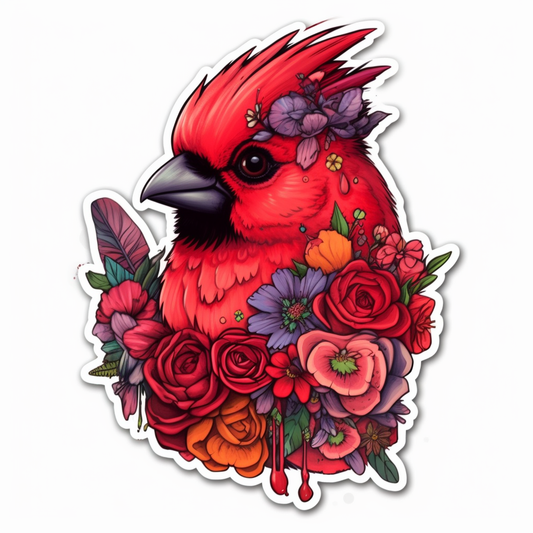 Ohio Northern Cardinal bird Scarlet Carnation flower  Vinyl Decal Sticker for Car, Laptop, Tumbler and more # 009121