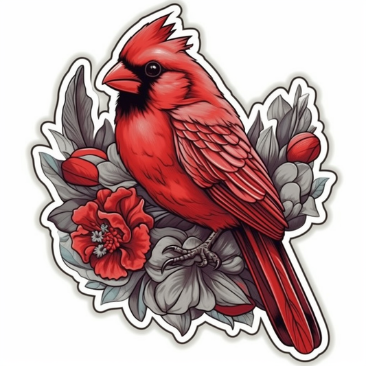Ohio Northern Cardinal bird Scarlet Carnation flower  Vinyl Decal Sticker for Car, Laptop, Tumbler and more # 009117