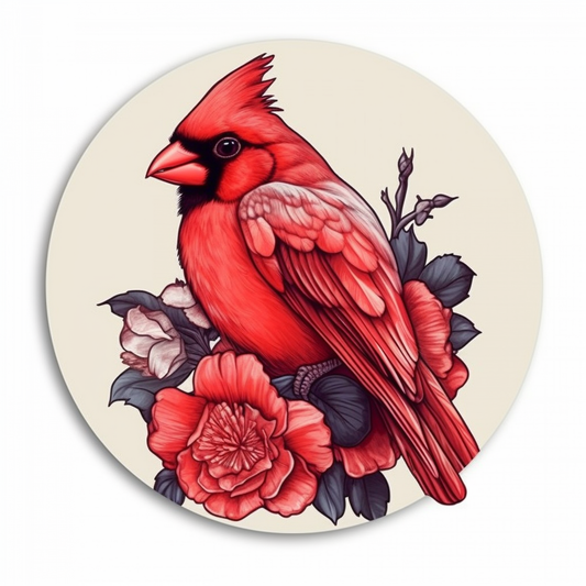 Ohio Northern Cardinal bird Scarlet Carnation flower  Vinyl Decal Sticker for Car, Laptop, Tumbler and more # 009132