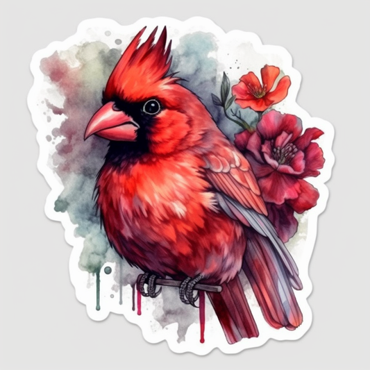 Ohio Northern Cardinal bird Scarlet Carnation flower  Vinyl Decal Sticker for Car, Laptop, Tumbler and more # 009137