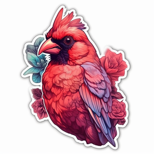 Ohio Northern Cardinal bird Scarlet Carnation flower  Vinyl Decal Sticker for Car, Laptop, Tumbler and more # 009113