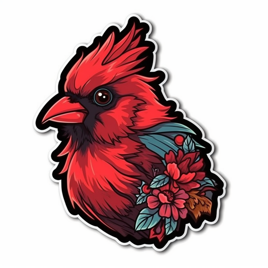 Ohio Northern Cardinal bird Scarlet Carnation flower  Vinyl Decal Sticker for Car, Laptop, Tumbler and more # 009124