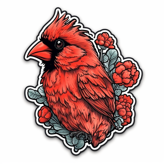 Ohio Northern Cardinal bird Scarlet Carnation flower  Vinyl Decal Sticker for Car, Laptop, Tumbler and more # 009126