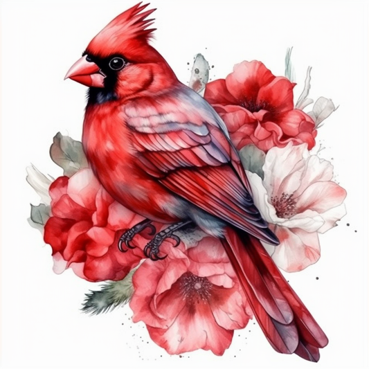 Ohio Northern Cardinal bird Scarlet Carnation flower  Vinyl Decal Sticker for Car, Laptop, Tumbler and more # 009135