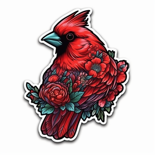 Ohio Northern Cardinal bird Scarlet Carnation flower  Vinyl Decal Sticker for Car, Laptop, Tumbler and more # 009115