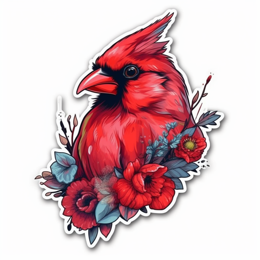 Ohio Northern Cardinal bird Scarlet Carnation flower  Vinyl Decal Sticker for Car, Laptop, Tumbler and more # 009119
