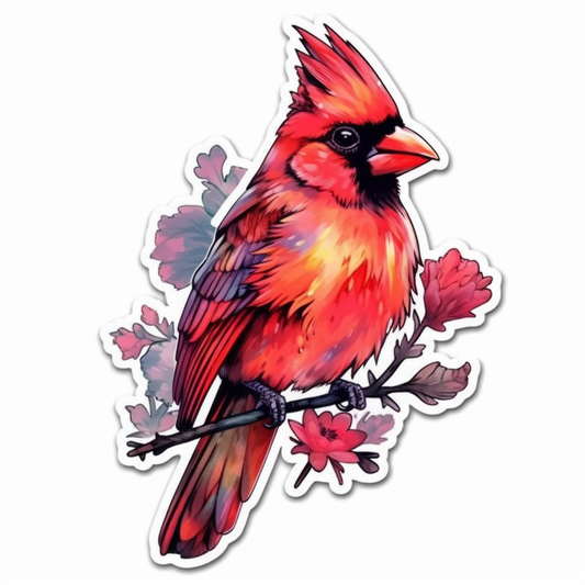 Ohio Northern Cardinal bird Scarlet Carnation flower  Vinyl Decal Sticker for Car, Laptop, Tumbler and more # 009130