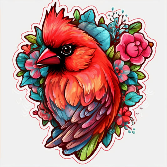 Ohio Northern Cardinal bird Scarlet Carnation flower  Vinyl Decal Sticker for Car, Laptop, Tumbler and more # 009111