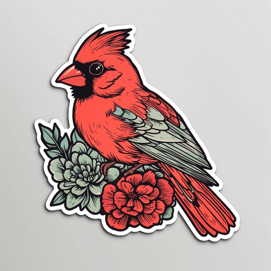 Ohio Northern Cardinal bird Scarlet Carnation flower  Vinyl Decal Sticker for Car, Laptop, Tumbler and more # 009120
