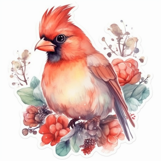 Ohio Northern Cardinal bird Scarlet Carnation flower  Vinyl Decal Sticker for Car, Laptop, Tumbler and more # 009118