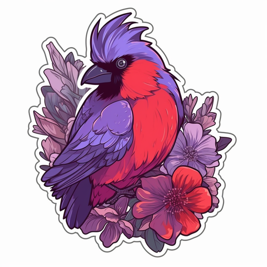 Illinois Northern Cardinal bird Violet flower  Vinyl Decal Sticker for Car, Laptop, Tumbler and more # 008468