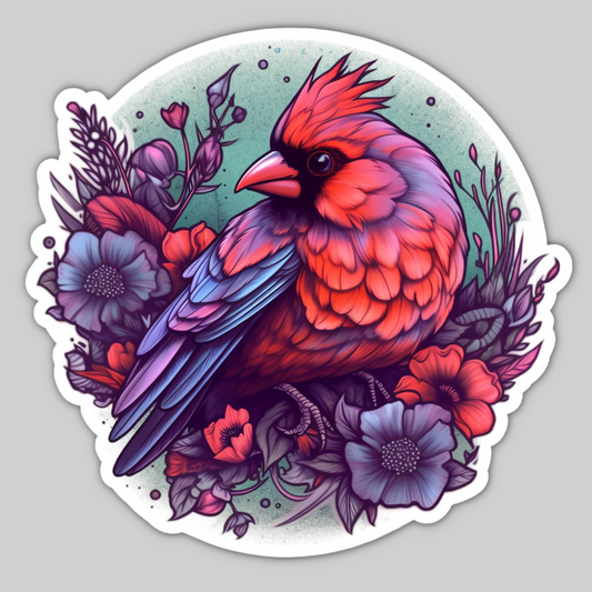 Illinois Northern Cardinal bird Violet flower  Vinyl Decal Sticker for Car, Laptop, Tumbler and more # 008466