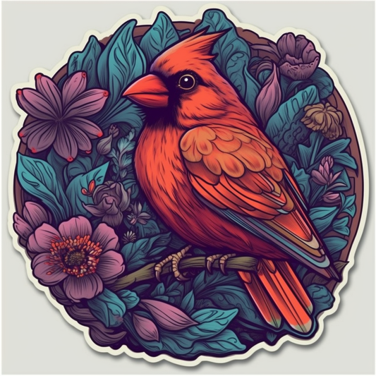 Illinois Northern Cardinal bird Violet flower  Vinyl Decal Sticker for Car, Laptop, Tumbler and more # 008474