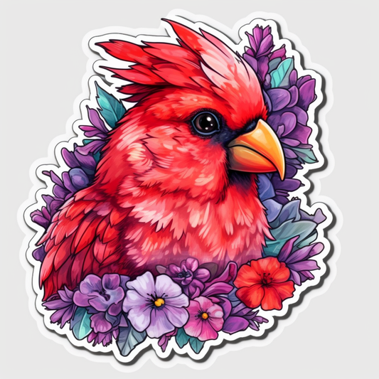 Illinois Northern Cardinal bird Violet flower  Vinyl Decal Sticker for Car, Laptop, Tumbler and more # 008467