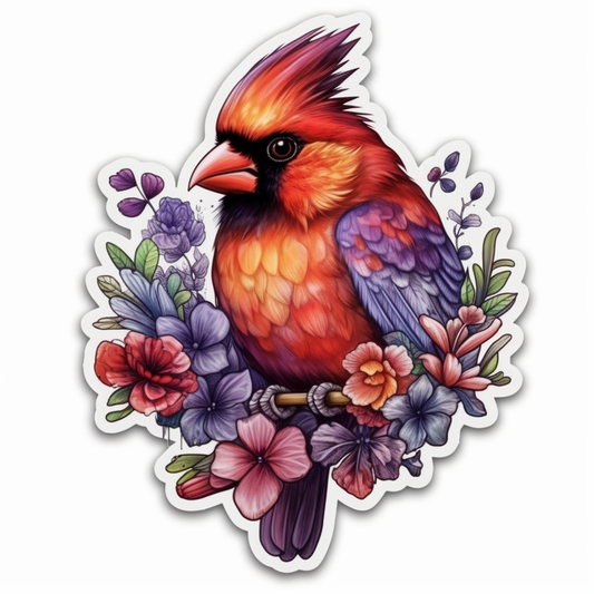 Illinois Northern Cardinal bird Violet flower  Vinyl Decal Sticker for Car, Laptop, Tumbler and more # 008473