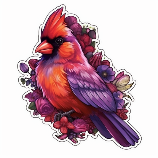 Illinois Northern Cardinal bird Violet flower  Vinyl Decal Sticker for Car, Laptop, Tumbler and more # 008487