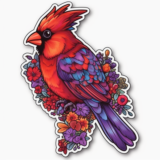 Illinois Northern Cardinal bird Violet flower  Vinyl Decal Sticker for Car, Laptop, Tumbler and more # 008470