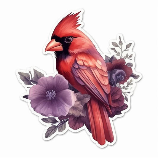 Illinois Northern Cardinal bird Violet flower  Vinyl Decal Sticker for Car, Laptop, Tumbler and more # 008476