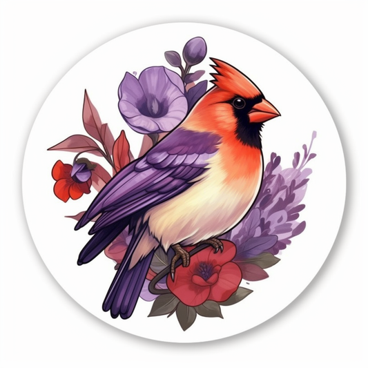 Illinois Northern Cardinal bird Violet flower  Vinyl Decal Sticker for Car, Laptop, Tumbler and more # 008475