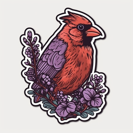 Illinois Northern Cardinal bird Violet flower  Vinyl Decal Sticker for Car, Laptop, Tumbler and more # 008477