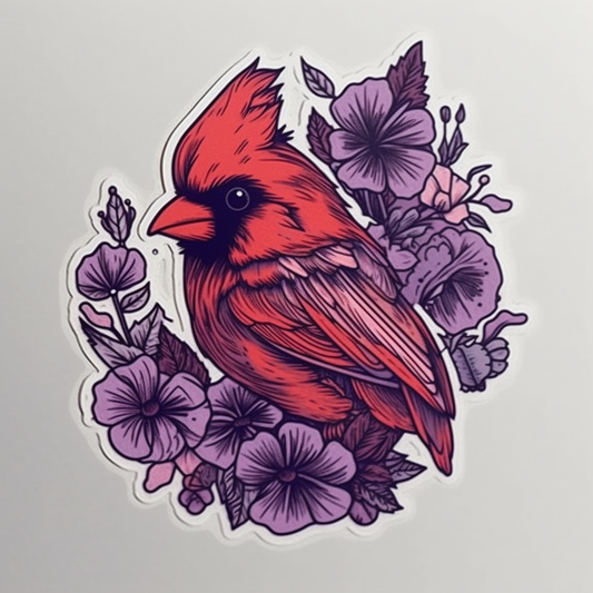 Illinois Northern Cardinal bird Violet flower  Vinyl Decal Sticker for Car, Laptop, Tumbler and more # 008484