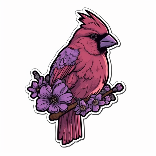 Illinois Northern Cardinal bird Violet flower  Vinyl Decal Sticker for Car, Laptop, Tumbler and more # 008471