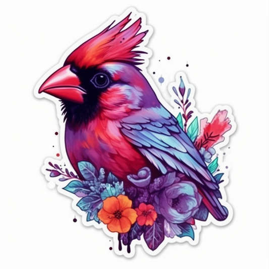 Illinois Northern Cardinal bird Violet flower  Vinyl Decal Sticker for Car, Laptop, Tumbler and more # 008469