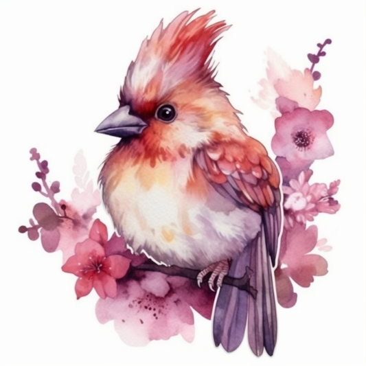 Illinois Northern Cardinal bird Violet flower  Vinyl Decal Sticker for Car, Laptop, Tumbler and more # 008488