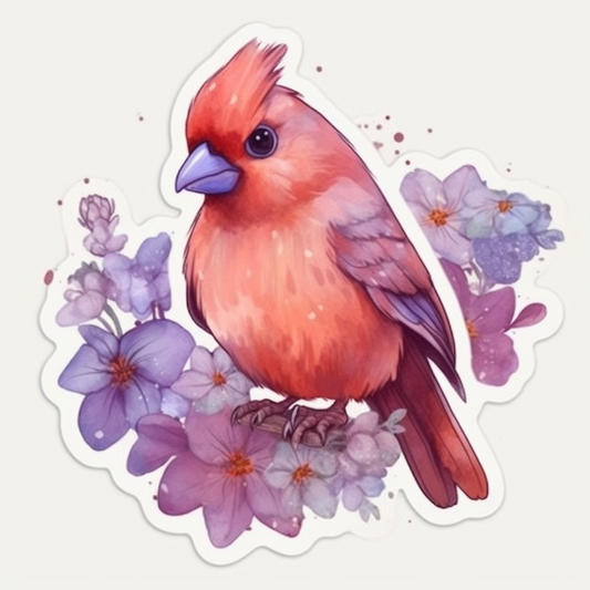 Illinois Northern Cardinal bird Violet flower  Vinyl Decal Sticker for Car, Laptop, Tumbler and more # 008479