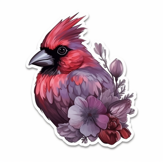 Illinois Northern Cardinal bird Violet flower  Vinyl Decal Sticker for Car, Laptop, Tumbler and more # 008483
