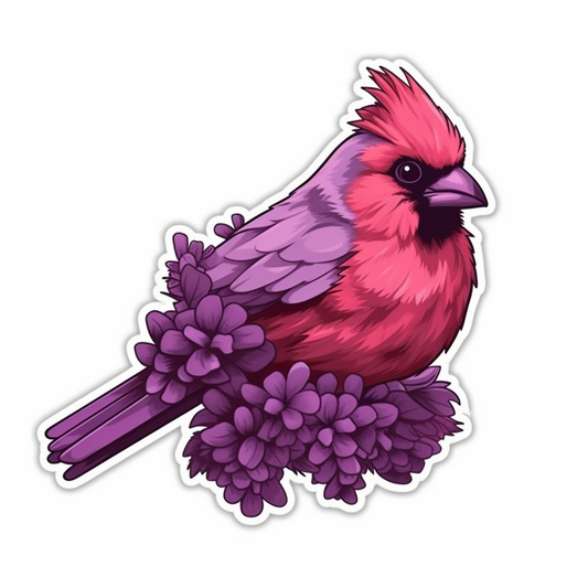 Illinois Northern Cardinal bird Violet flower  Vinyl Decal Sticker for Car, Laptop, Tumbler and more # 008485