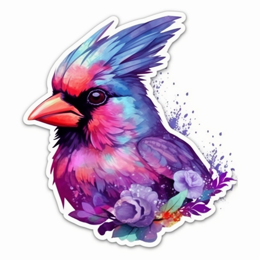 Illinois Northern Cardinal bird Violet flower  Vinyl Decal Sticker for Car, Laptop, Tumbler and more # 008472