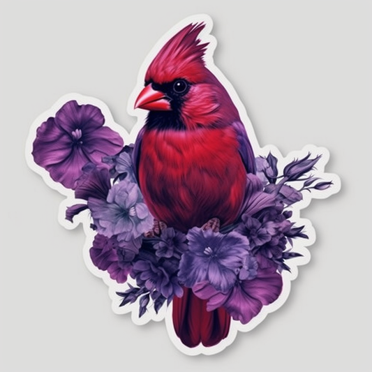 Illinois Northern Cardinal bird Violet flower  Vinyl Decal Sticker for Car, Laptop, Tumbler and more # 008486