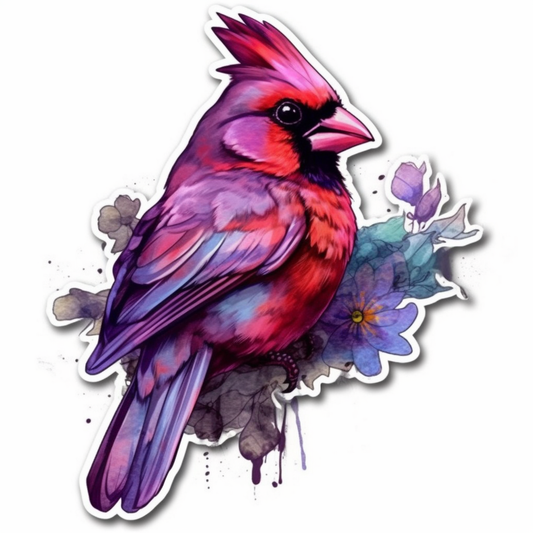 Illinois Northern Cardinal bird Violet flower  Vinyl Decal Sticker for Car, Laptop, Tumbler and more # 008478