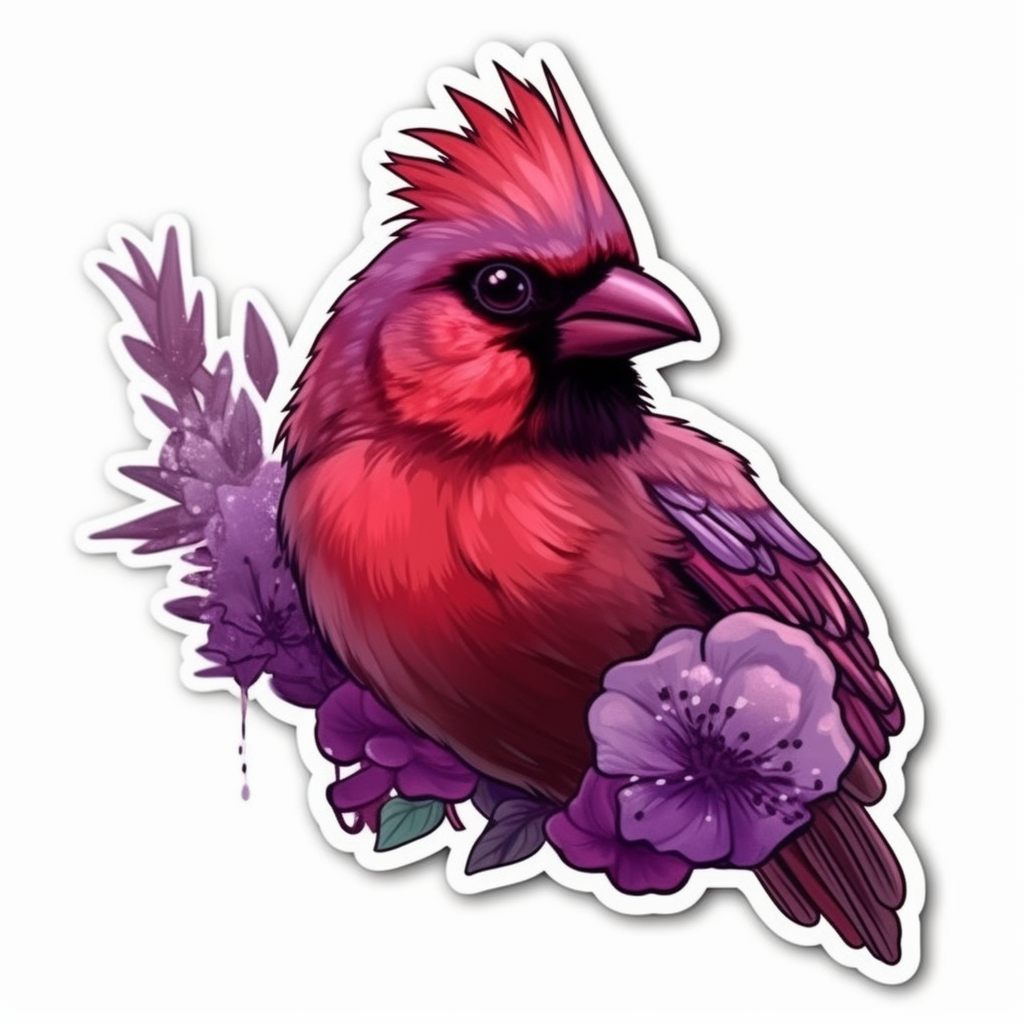 Illinois Northern Cardinal bird Violet flower  Vinyl Decal Sticker for Car, Laptop, Tumbler and more # 008494
