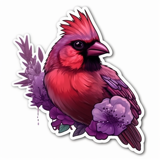 Illinois Northern Cardinal bird Violet flower  Vinyl Decal Sticker for Car, Laptop, Tumbler and more # 008494