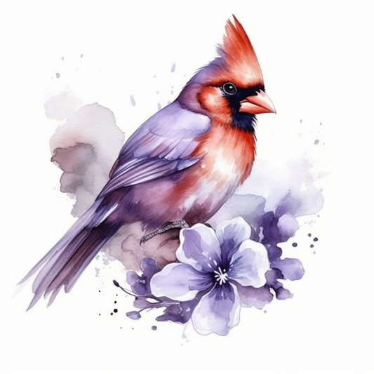 Illinois Northern Cardinal bird Violet flower  Vinyl Decal Sticker for Car, Laptop, Tumbler and more # 008490