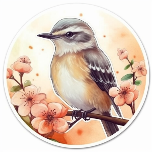 Florida Northern Mockingbird bird Orange Blossom flower  Vinyl Decal Sticker for Car, Laptop, Tumbler and more # 008398