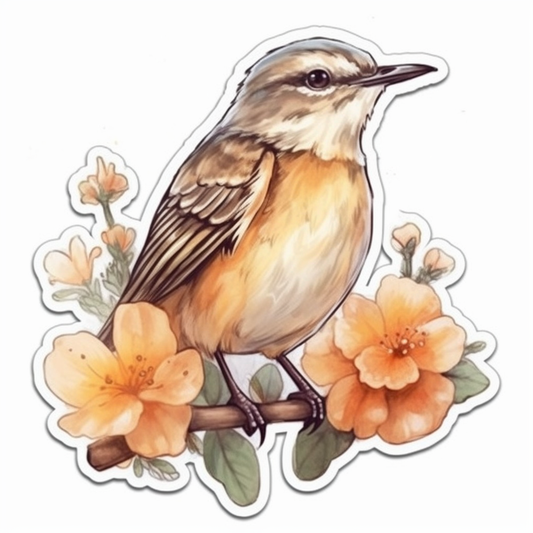 Florida Northern Mockingbird bird Orange Blossom flower  Vinyl Decal Sticker for Car, Laptop, Tumbler and more # 008391