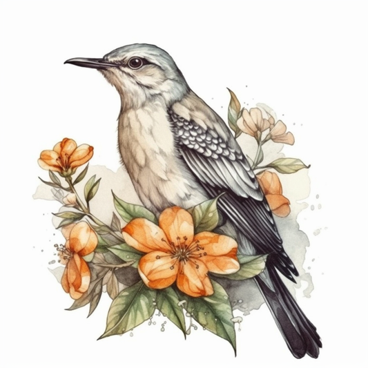 Florida Northern Mockingbird bird Orange Blossom flower  Vinyl Decal Sticker for Car, Laptop, Tumbler and more # 008397