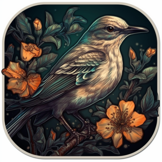 Florida Northern Mockingbird bird Orange Blossom flower  Vinyl Decal Sticker for Car, Laptop, Tumbler and more # 008400