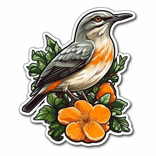 Florida Northern Mockingbird bird Orange Blossom flower  Vinyl Decal Sticker for Car, Laptop, Tumbler and more # 008418