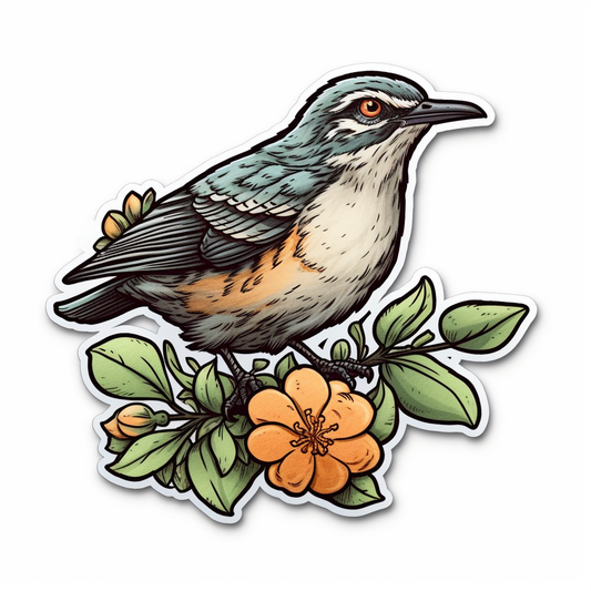 Florida Northern Mockingbird bird Orange Blossom flower  Vinyl Decal Sticker for Car, Laptop, Tumbler and more # 008402