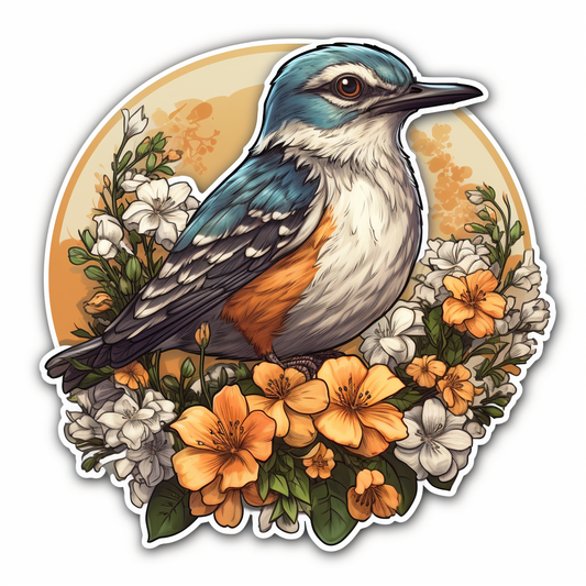 Florida Northern Mockingbird bird Orange Blossom flower  Vinyl Decal Sticker for Car, Laptop, Tumbler and more # 008393