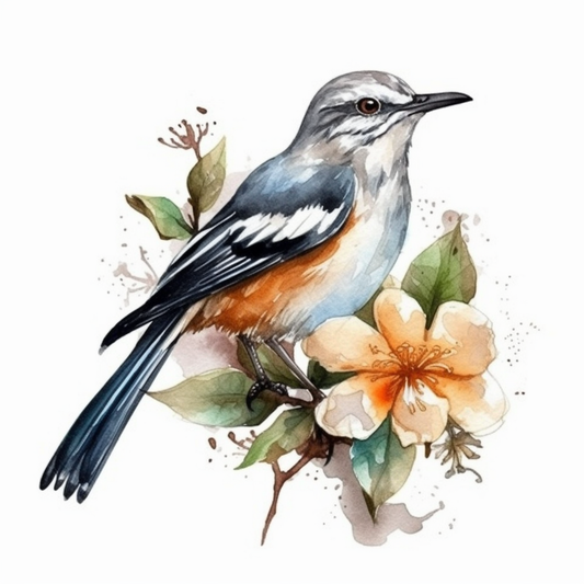 Florida Northern Mockingbird bird Orange Blossom flower  Vinyl Decal Sticker for Car, Laptop, Tumbler and more # 008410