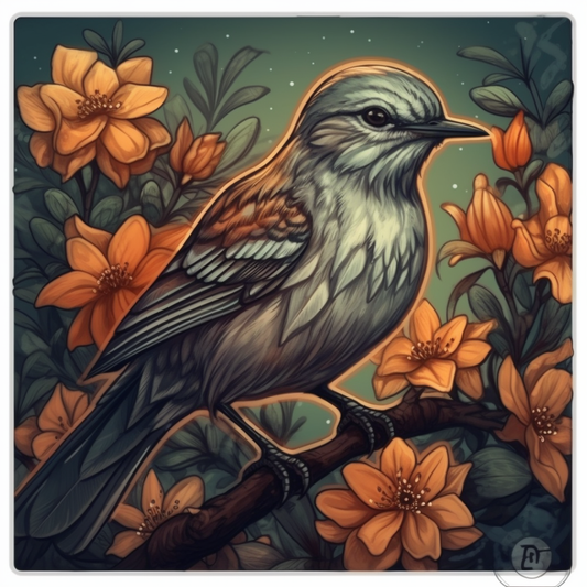 Florida Northern Mockingbird bird Orange Blossom flower  Vinyl Decal Sticker for Car, Laptop, Tumbler and more # 008408