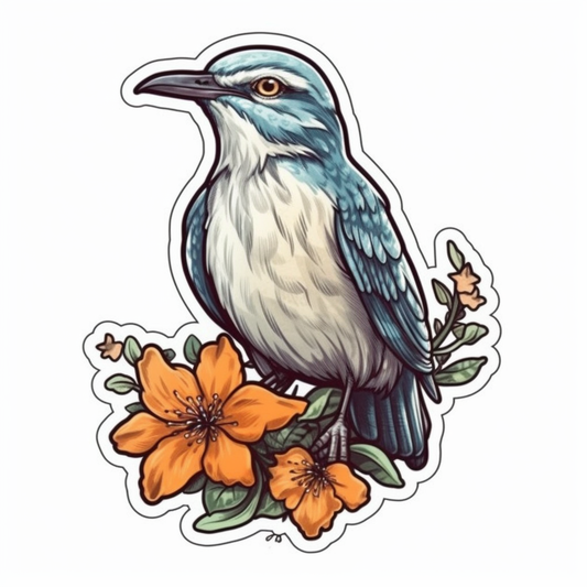 Florida Northern Mockingbird bird Orange Blossom flower  Vinyl Decal Sticker for Car, Laptop, Tumbler and more # 008417