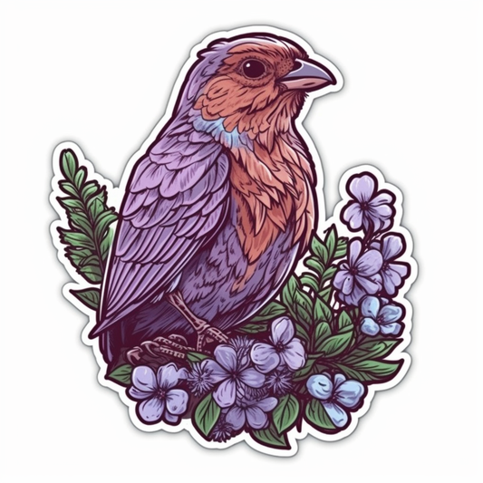 New Hampshire Purple Finch bird Purple Lilac flower  Vinyl Decal Sticker for Car, Laptop, Tumbler and more # 008703